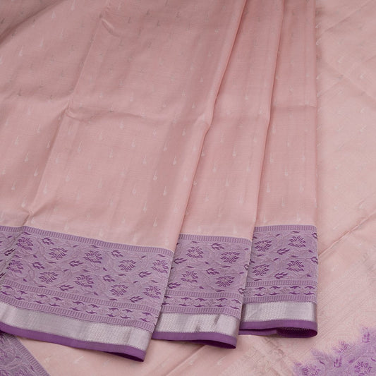 Baby Pink Soft Silk Saree With Silver Zari And Lavendar Border