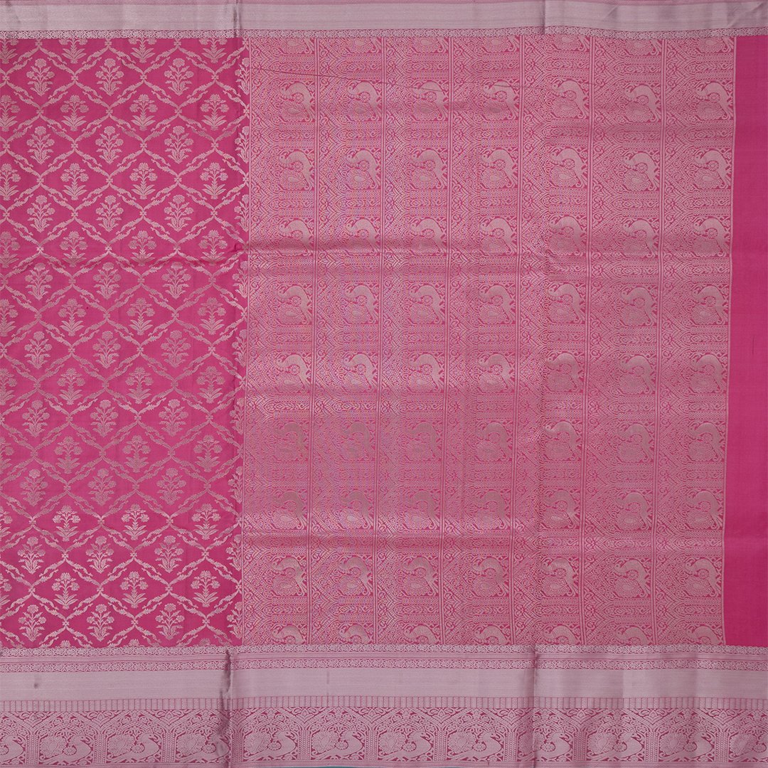 Pink Brocade Soft Silk Saree With Silver Zari