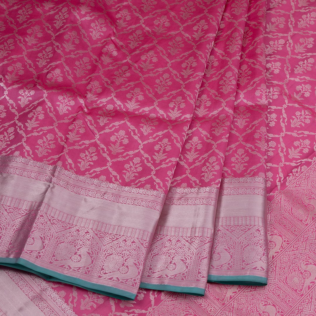 Pink Brocade Soft Silk Saree With Silver Zari