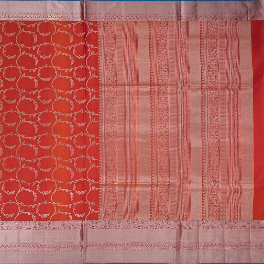 Dual Tone Reddish Orange Soft Silk Saree With Silver Zari