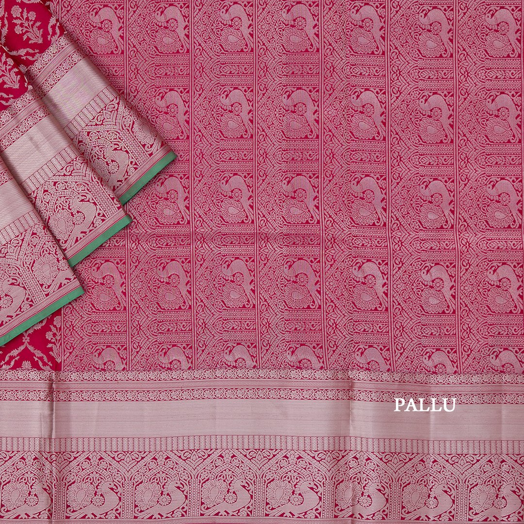 Rani Pink Brocade Soft Silk Saree With Silver Zari