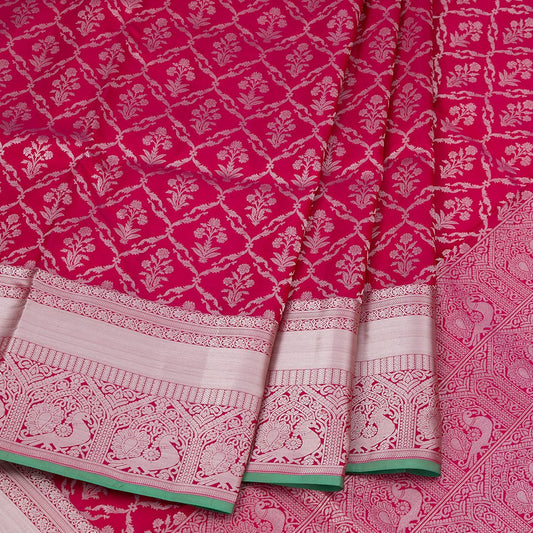 Rani Pink Brocade Soft Silk Saree With Silver Zari