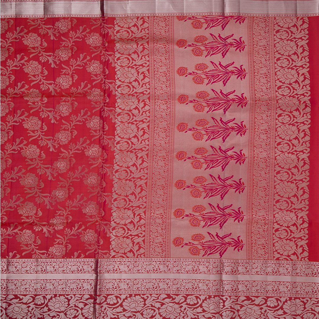 Rani Color Shot Color Brocade Soft Silk Saree With Silver Zari Work
