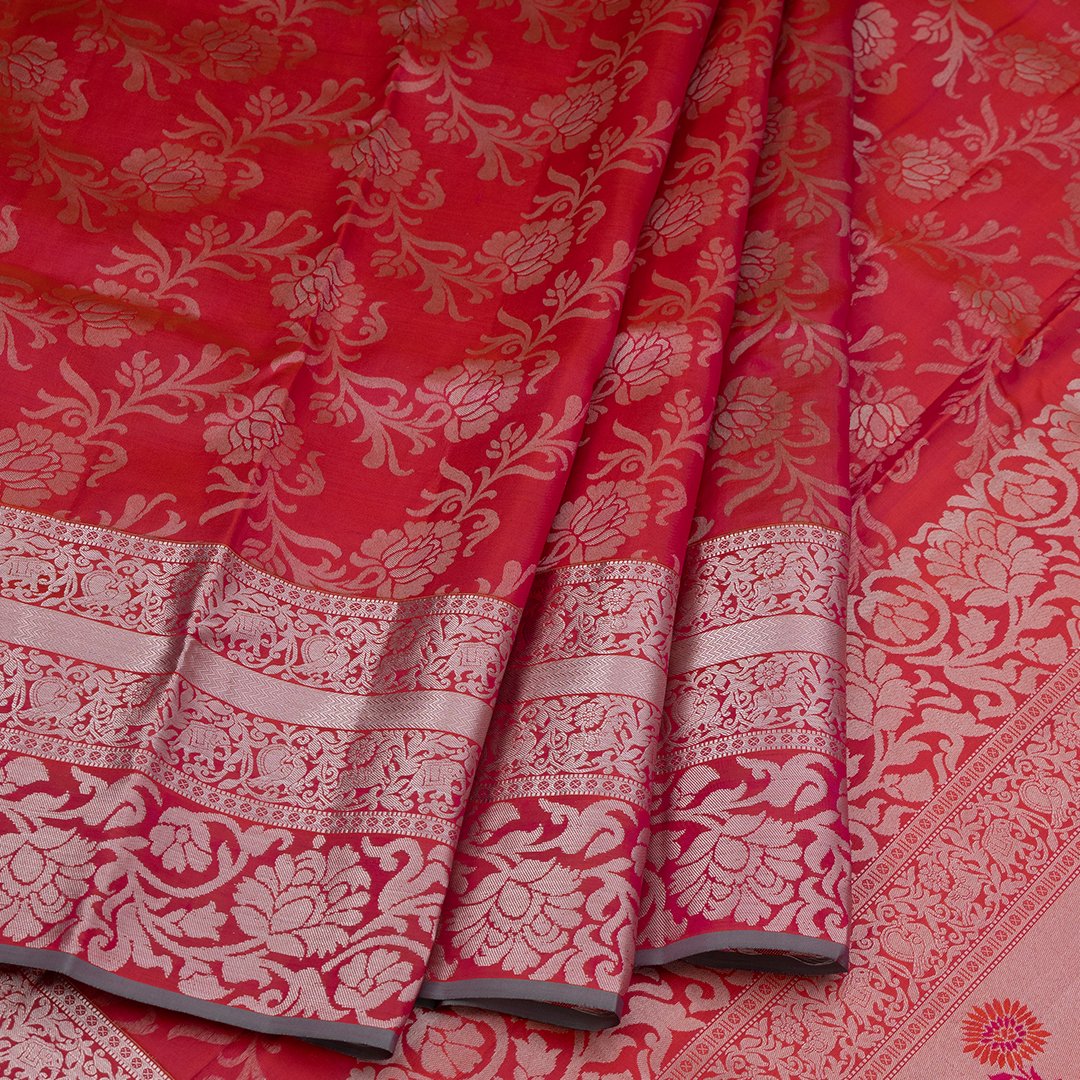 Rani Color Shot Color Brocade Soft Silk Saree With Silver Zari Work