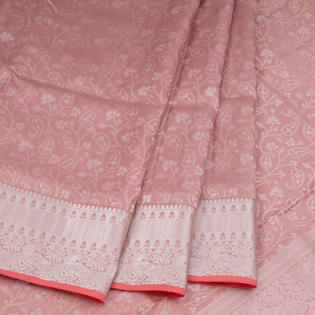 Amaranth Pink Brocade Soft Silk Saree With Silver Zari Work