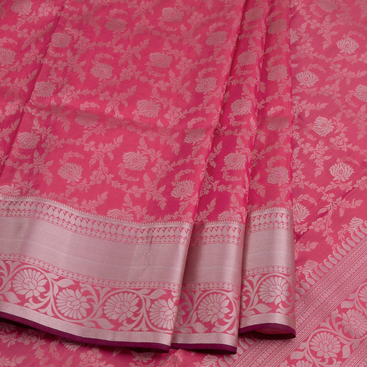 Dark Pink Brocade Soft Silk Saree With Silver Zari Work