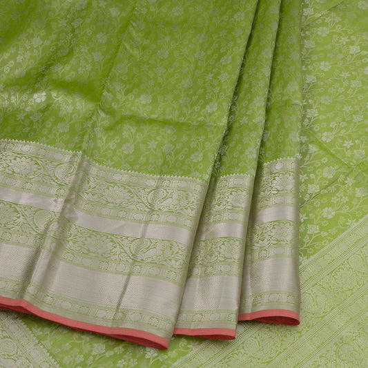 Green Brocade Soft Silk Saree With Silver Zari Work