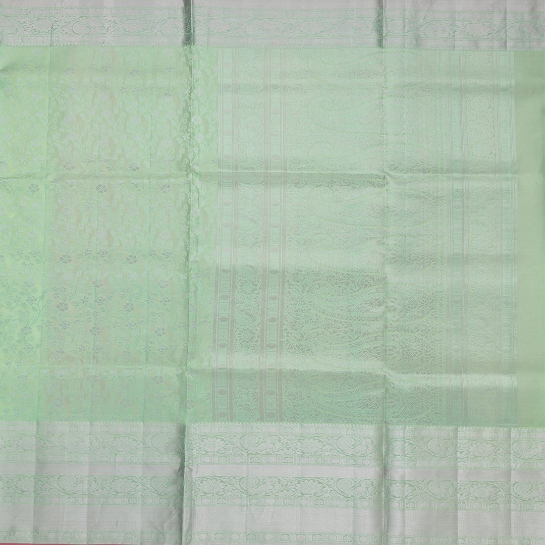 Sea Green Brocade Soft Silk Saree With Silver Zari Work