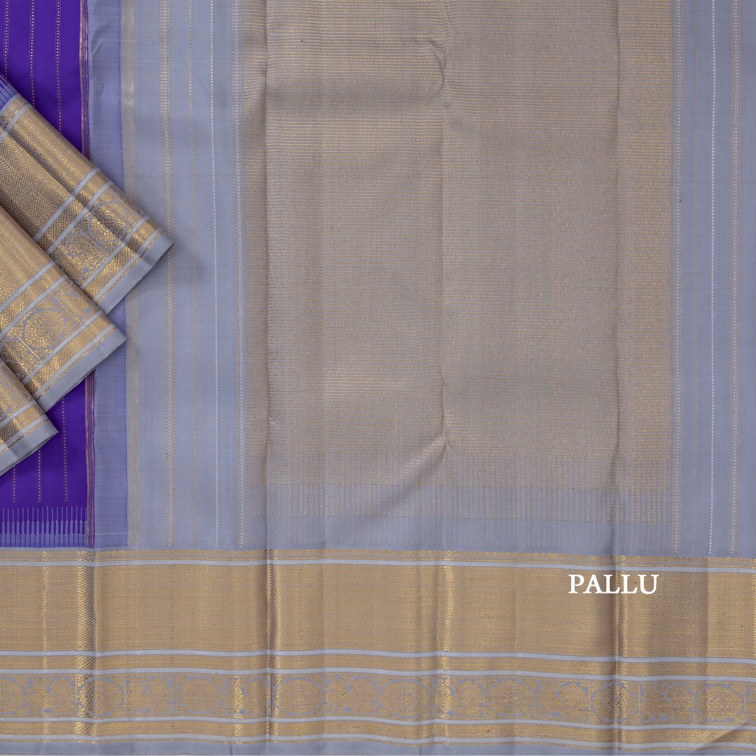 Traditional Dark Blue Kanjivaram Silk Saree With Grey Border