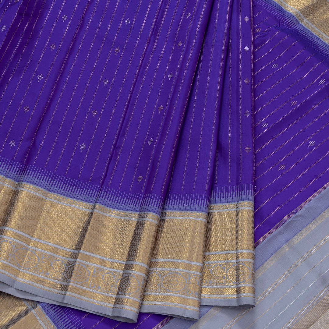 Traditional Dark Blue Kanjivaram Silk Saree With Grey Border