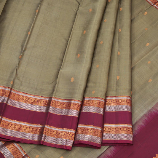 Sage Green Silk Saree With Traditional Thread Border