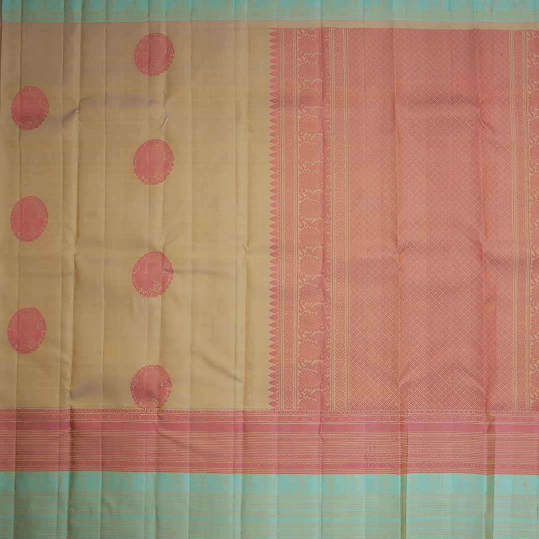 Sandal Shaded Silk Saree With Two Coloured Thread Work