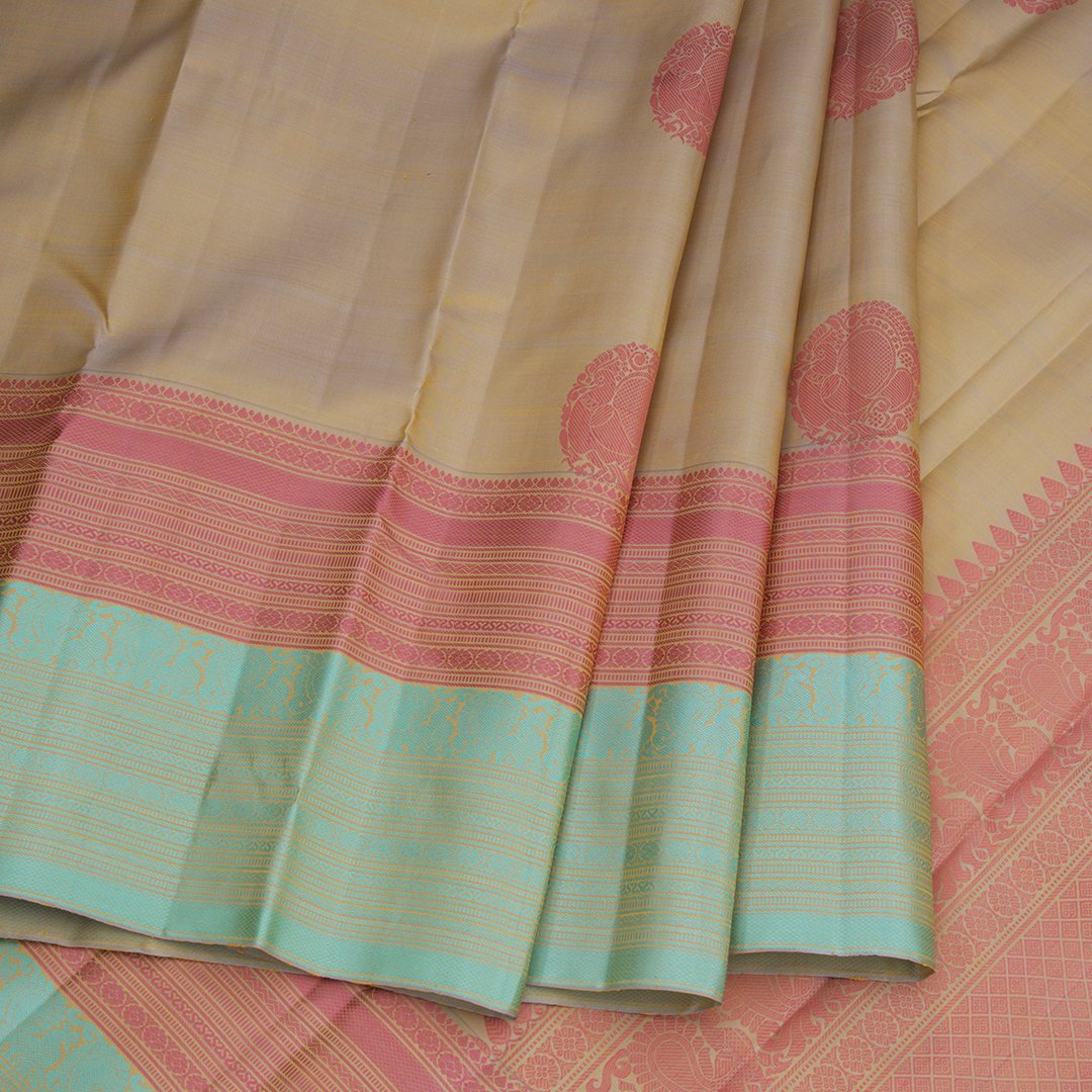Sandal Shaded Silk Saree With Two Coloured Thread Work