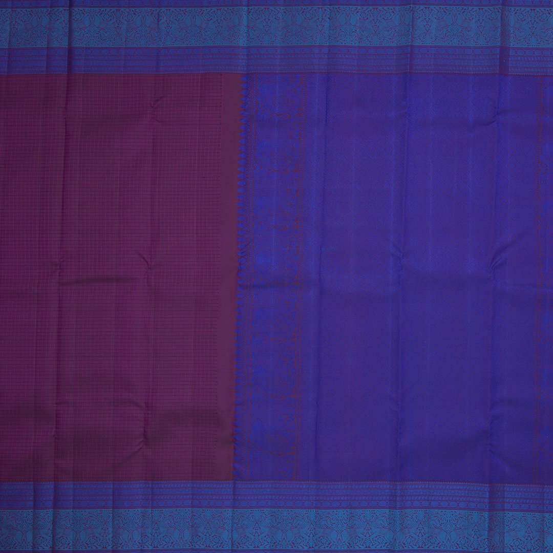 Magenta Microchecked Silk Saree With Two Layered Thread Worked Border