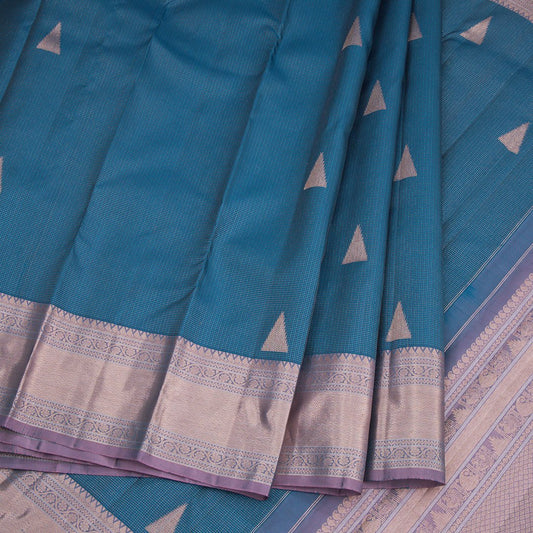 Dark Blue Silk Saree With Temple Motifs On Body