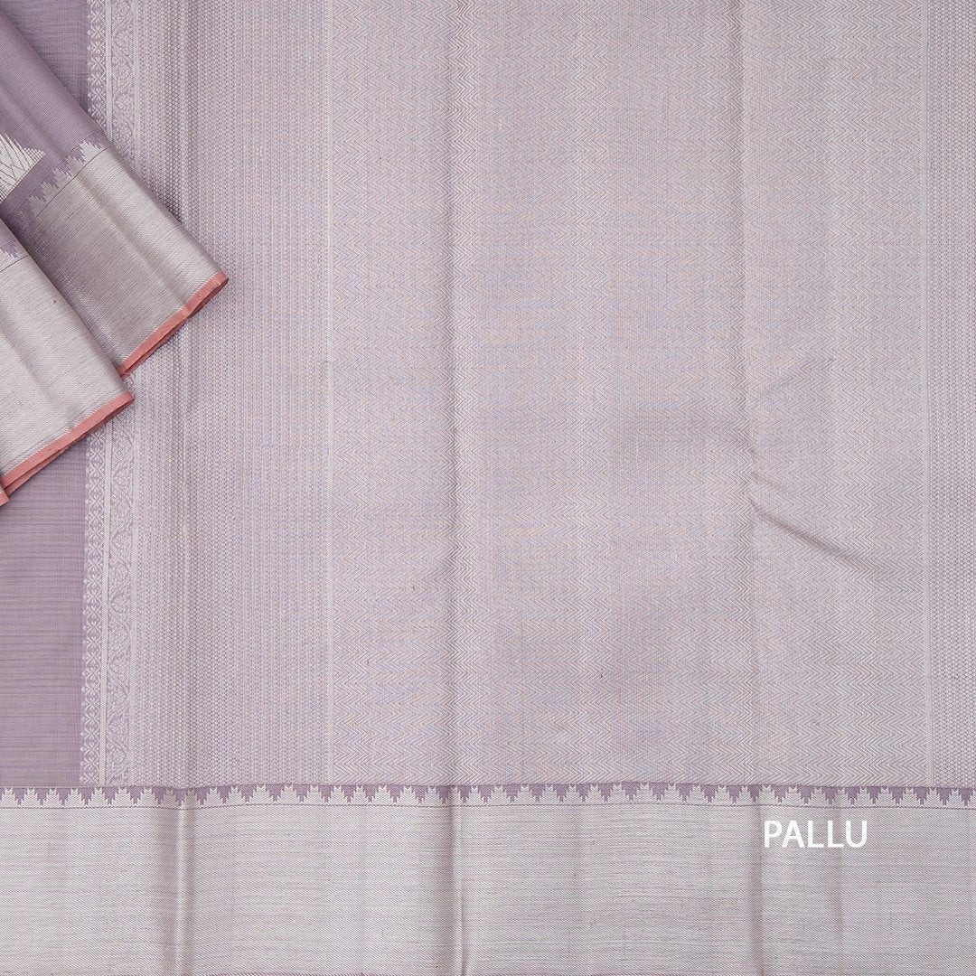 Lilac Tissue Silk Saree With Silver Zari Motifs And Gatti Zari Border