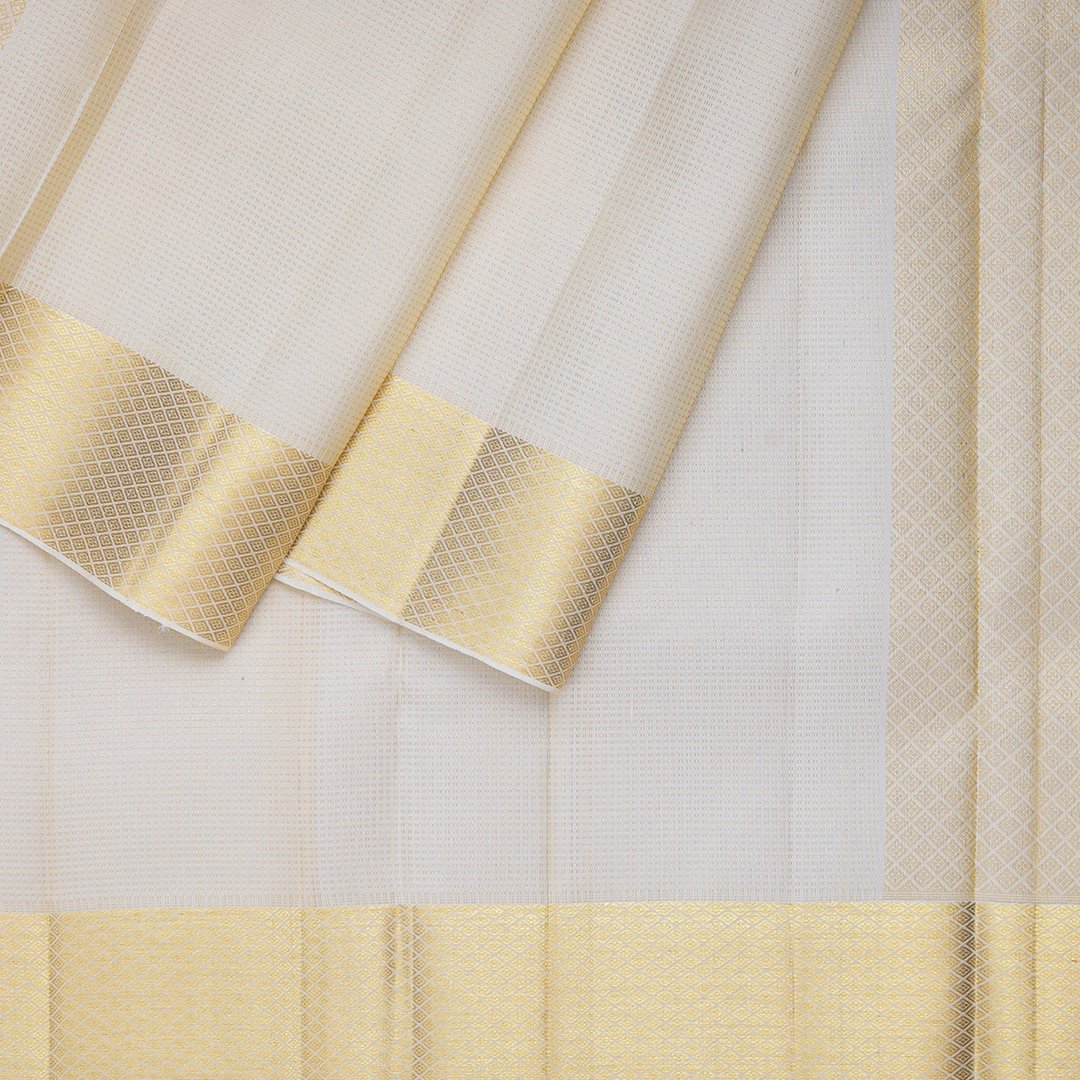 Micro Checked Cream Silk Dhoti With Traditional Border