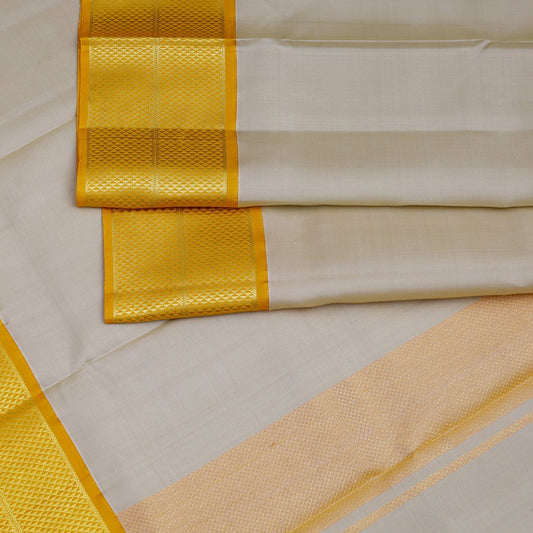 Biscuit Colour Silk Dhoti With Mayil Kannu Yellow Border