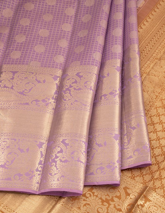 Lavender Silk Saree With Silver Zari Work