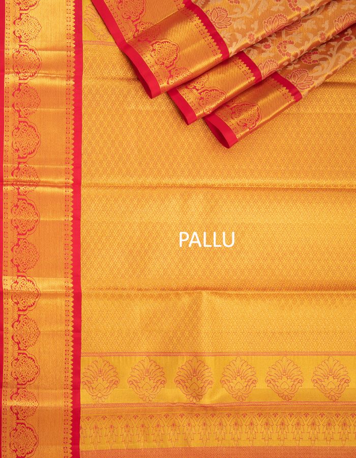 Golden Tissue Silk Saree With Floral Brocade Pattern