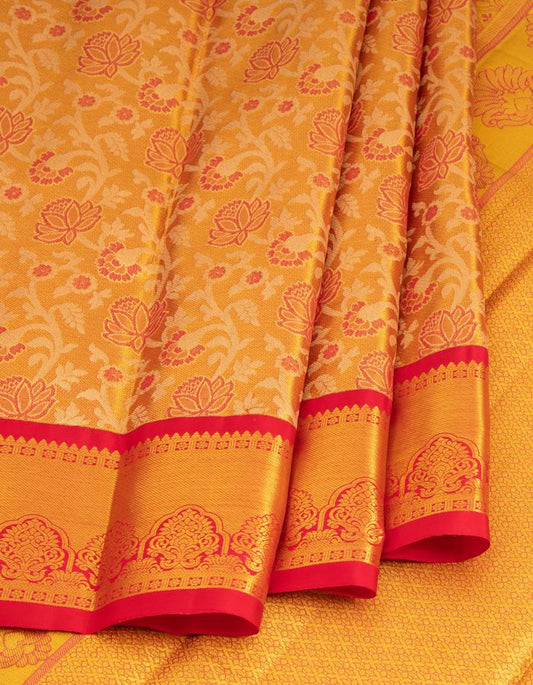 Golden Tissue Silk Saree With Floral Brocade Pattern