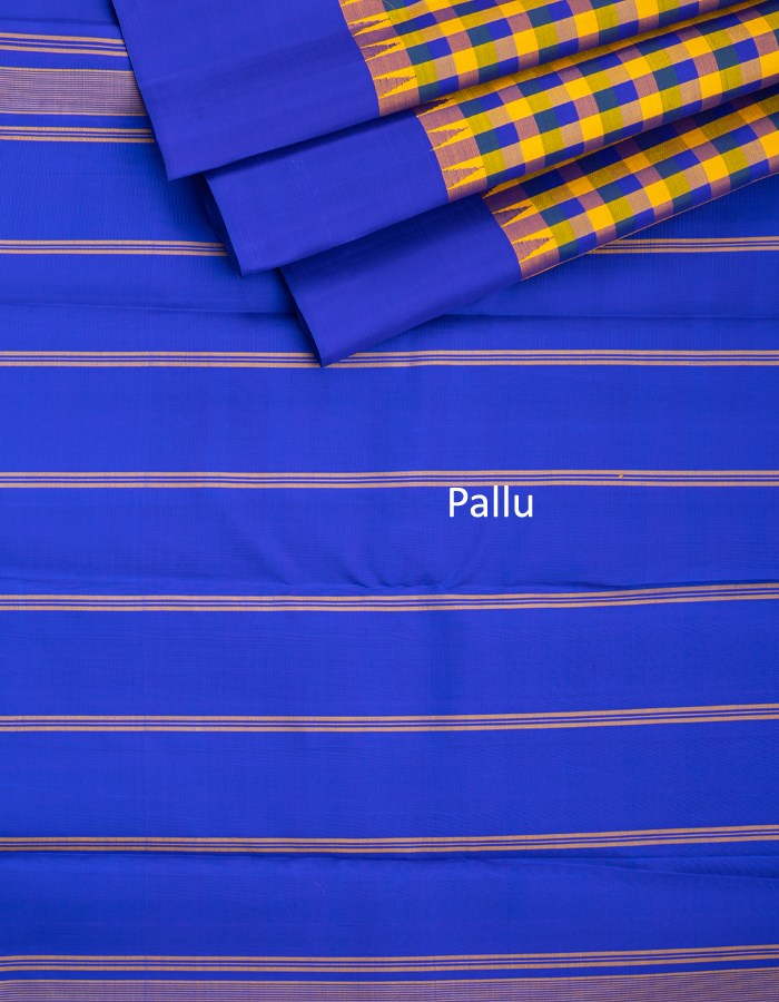 Blue Green And Yellow Checked Silk Saree