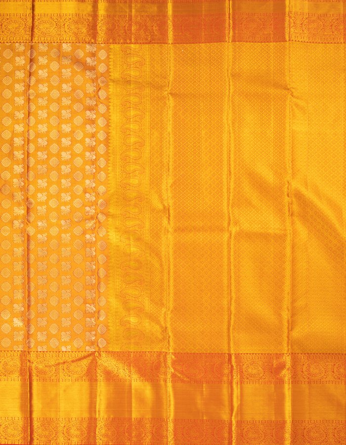 Orange Tissue Saree With Silver Hamsa And Chakra Buttis On Body