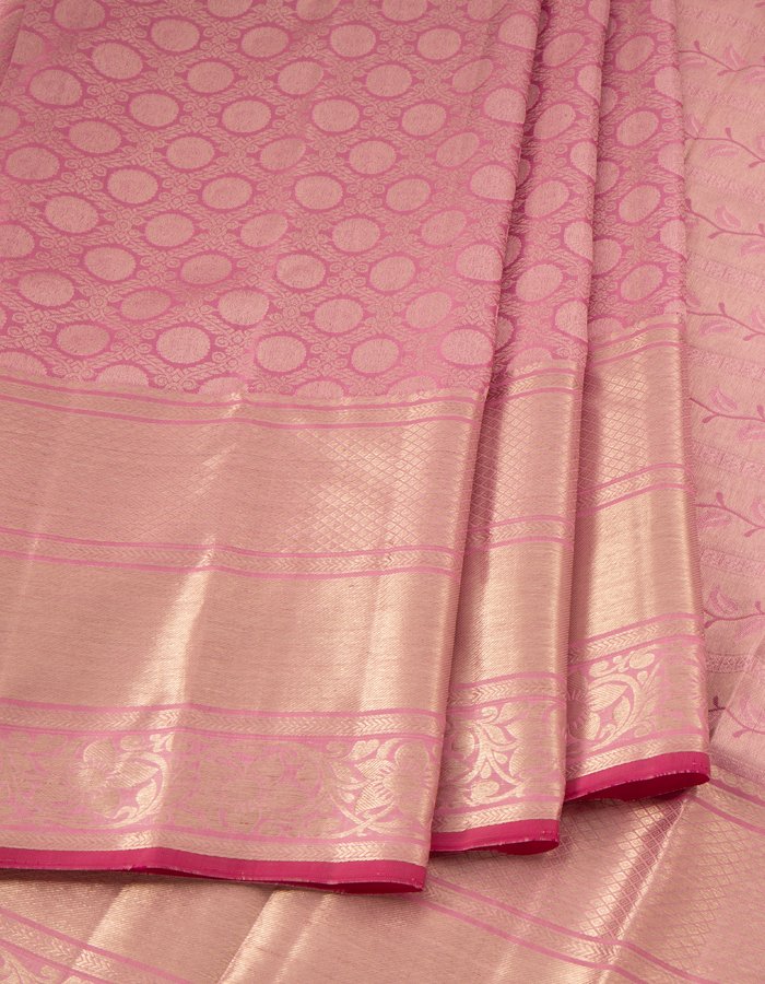 Candy Pink Silk Saree With Silver Zari Work