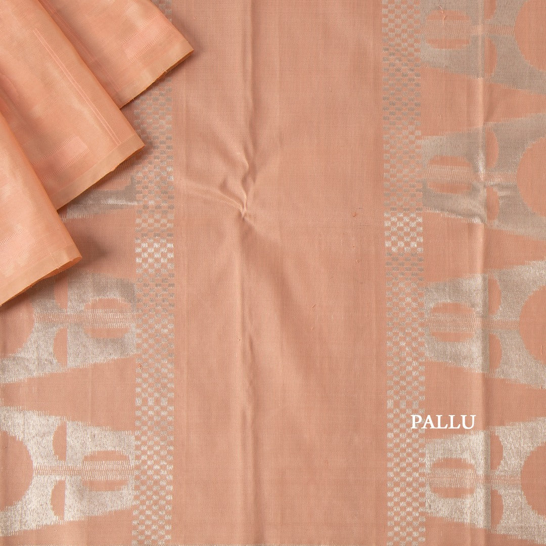 Baby Pink No Border Self Designed Silk Saree With Silver Zari Pallu