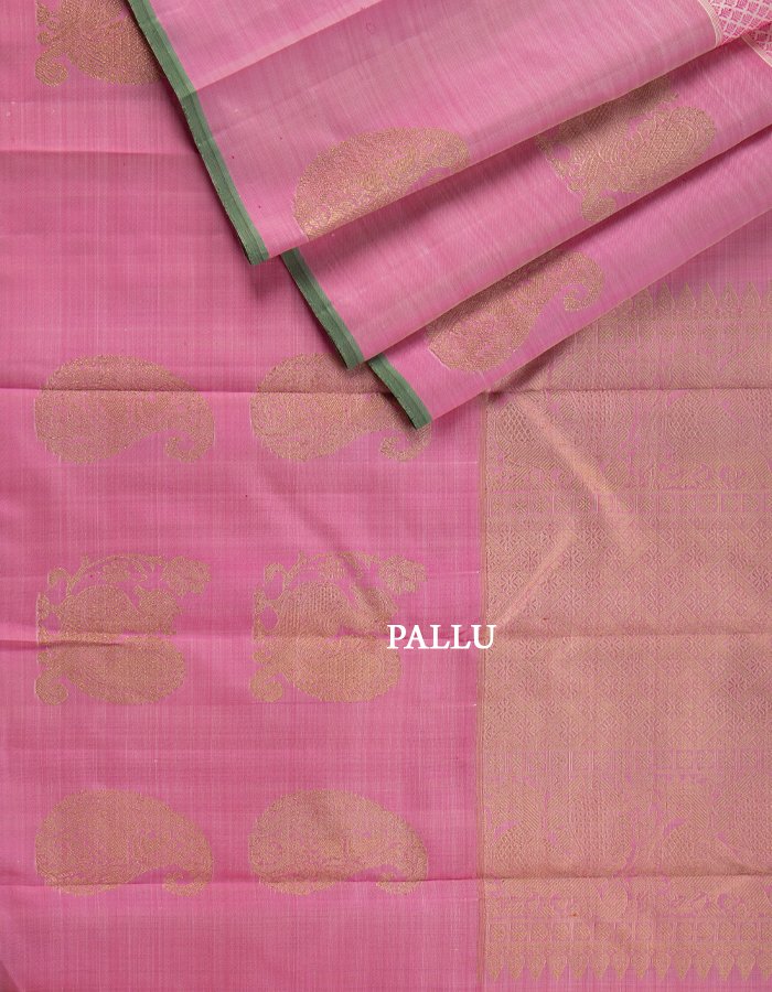 Pink And White Thread Woven Silk Saree With Long Pink Border