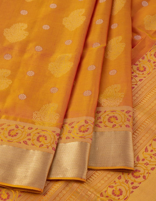 Warm Yellow Banarasi Styled Soft Silk Saree