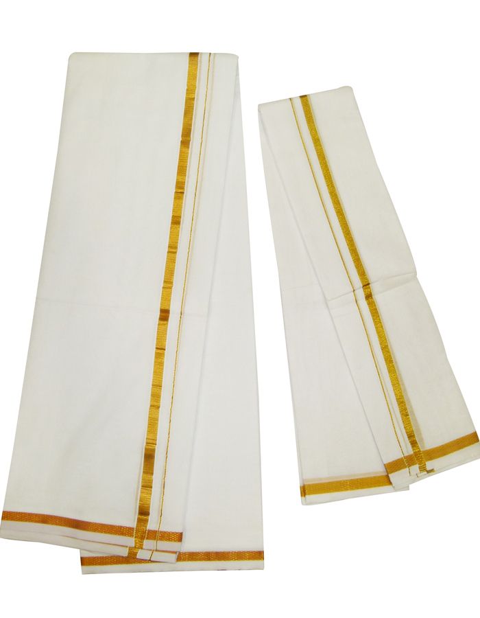8 Muzham White Cotton Dhoti With Angavastram 03