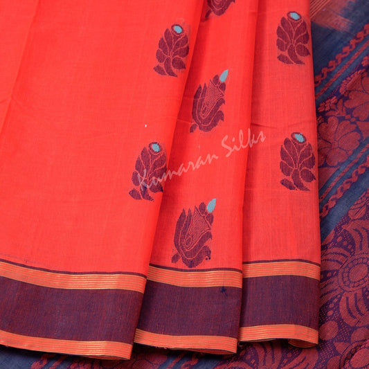 Kanchi Cotton Embroidered Imperial Red Saree