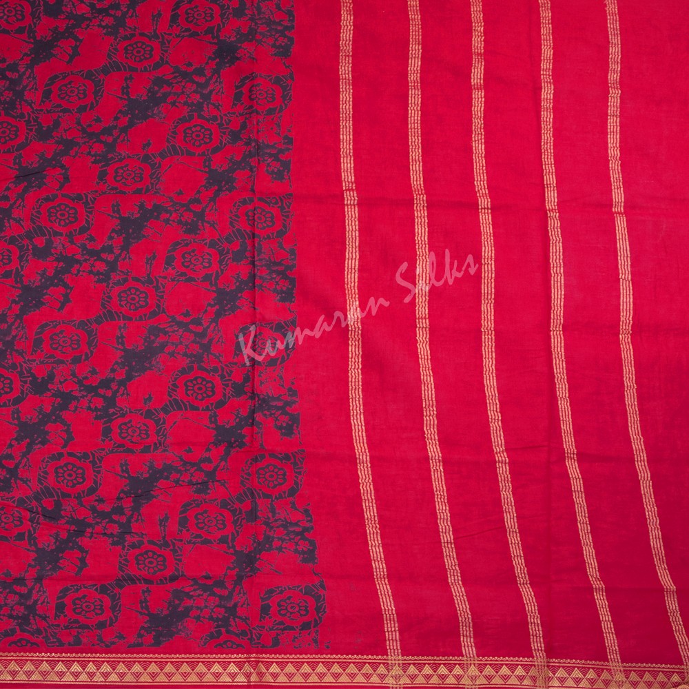 Sungudi Cotton Ruby Pink Printed Saree 03