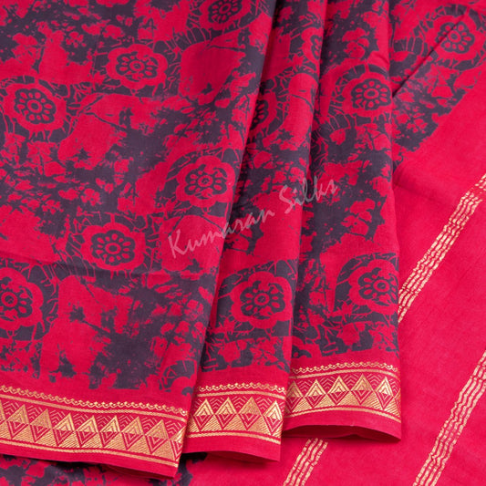 Sungudi Cotton Ruby Pink Printed Saree 03