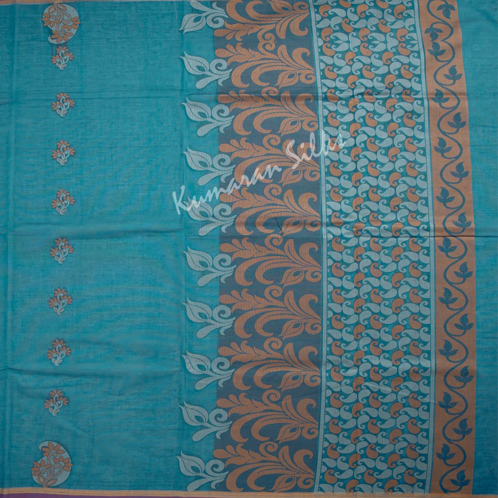 Cotton Peacock Blue Printed Saree