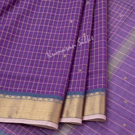 Chettinad Cotton Embroidered Violet Saree Without Blouse 02