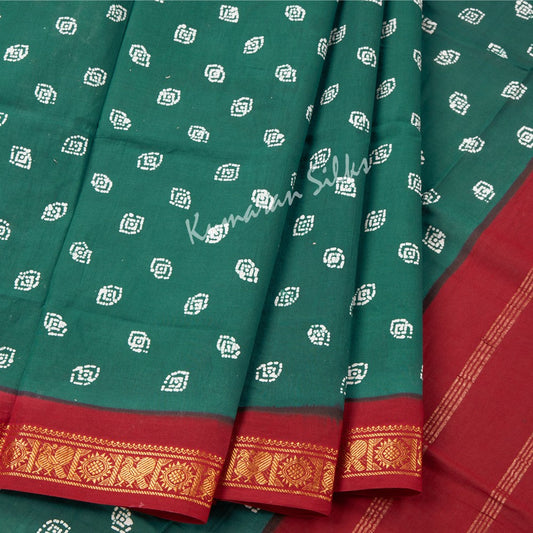 Sungudi Cotton Printed Dark Green Saree Without Blouse