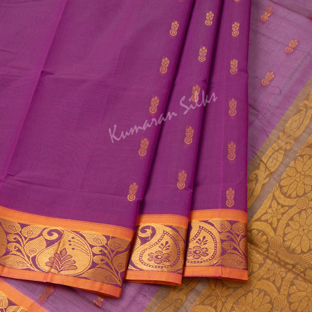 Venkatagiri Handloom Cotton Purple Saree Without Blouse