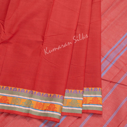 Chettinad Cotton Dark Red Saree Without Blouse