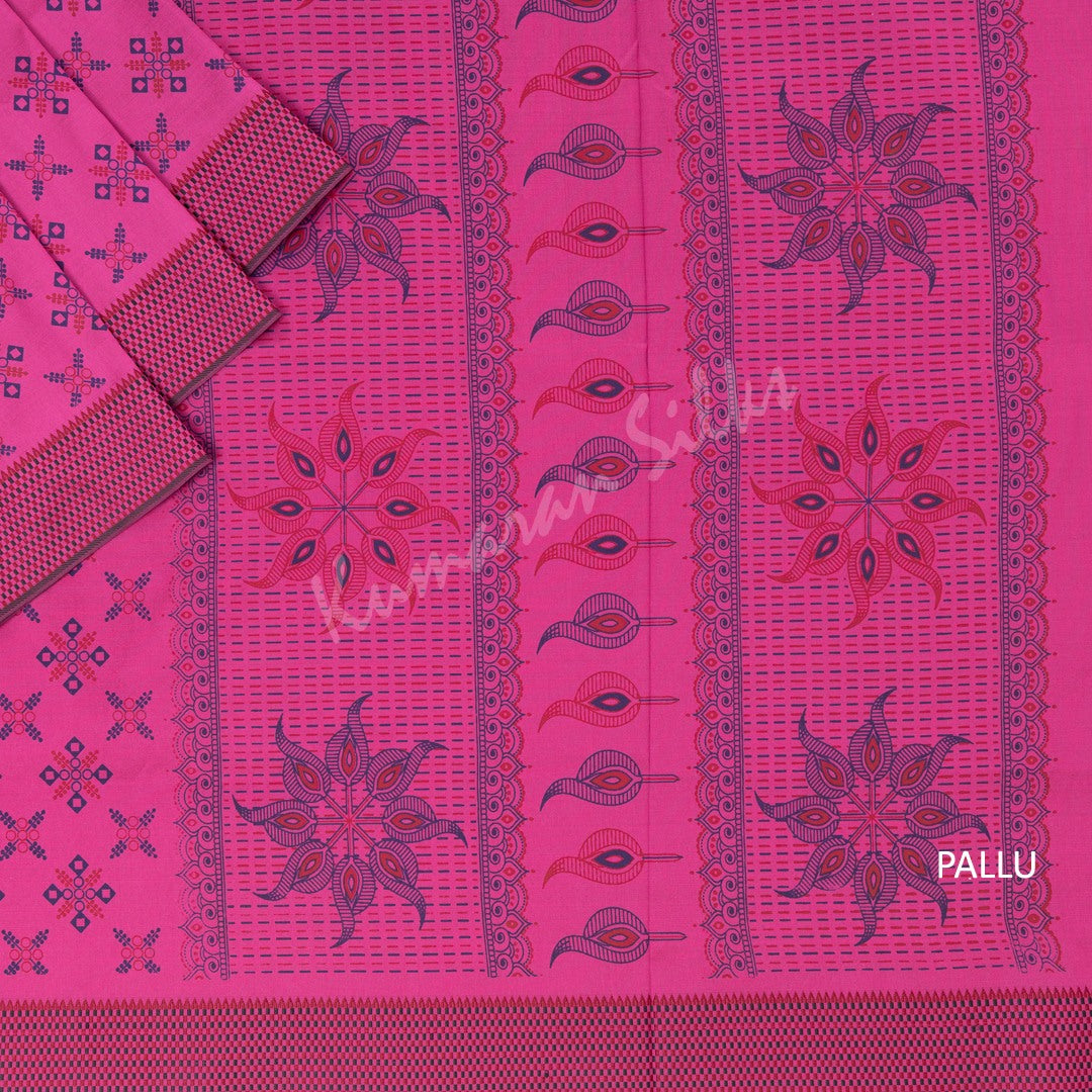 Poly Cotton Printed Magenta Pink Saree