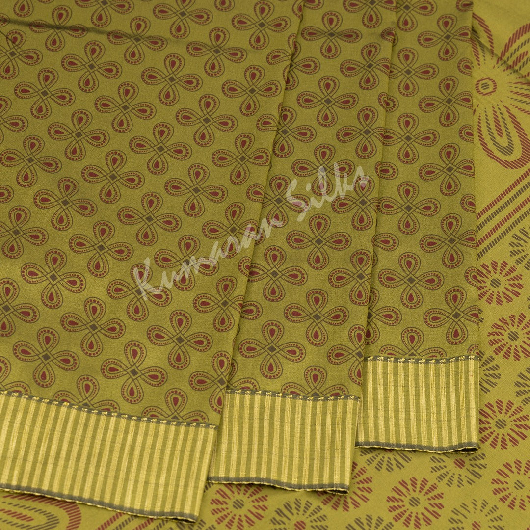 Poly Cotton Printed Olive Green Saree 02