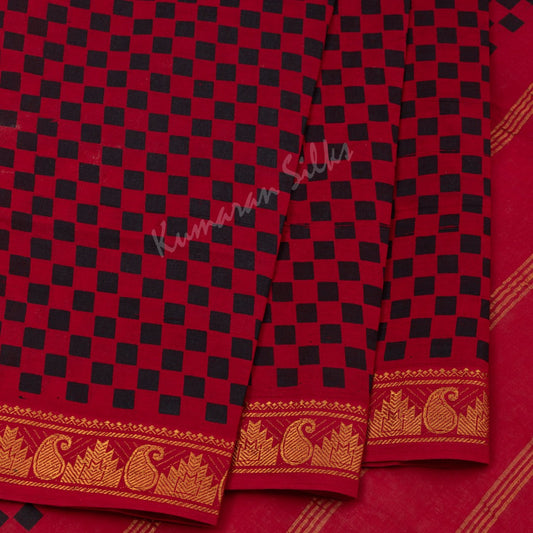 Sungudi Cotton Red Printed Saree 06