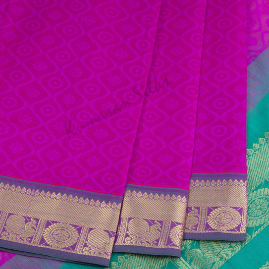 Poly Cotton Magenta pink Jacquard Embroidered Saree