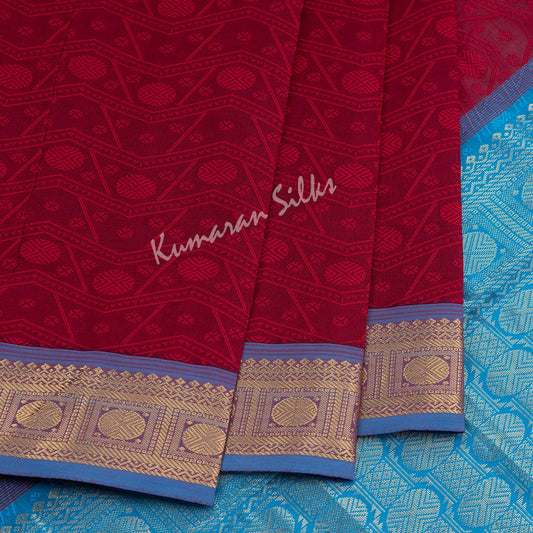 Poly Cotton Maroon Jacquard Embroidered Saree