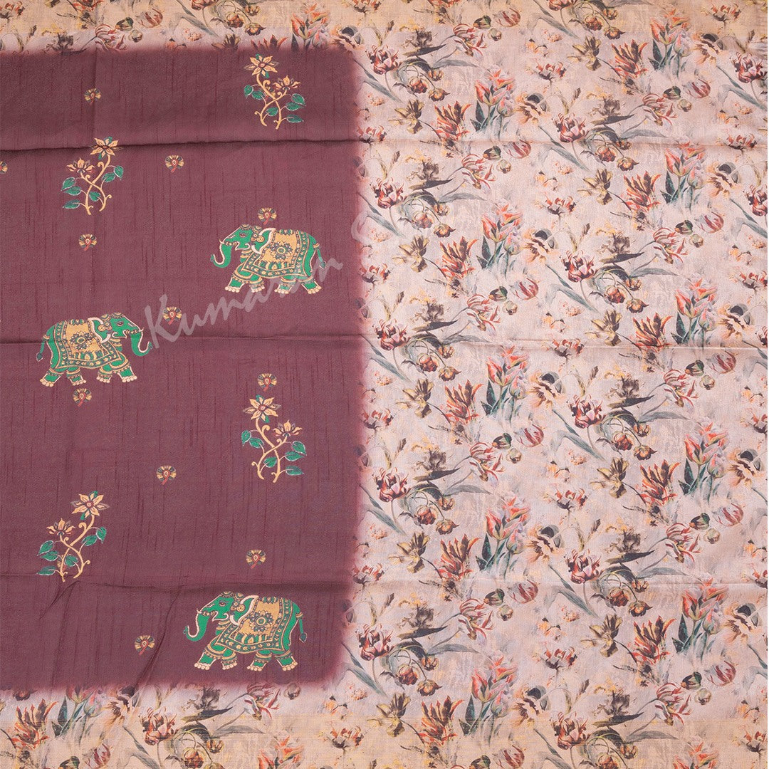 Semi Raw Silk Maroon Printed Saree 02