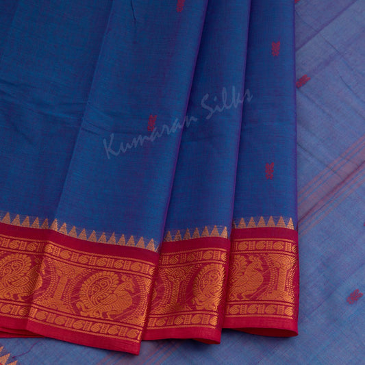 Kanchi Cotton Embroidered Royal Blue Saree