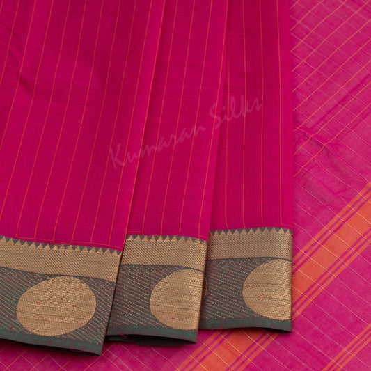Chettinad Cotton Embroidered Ruby Pink Saree Without Blouse