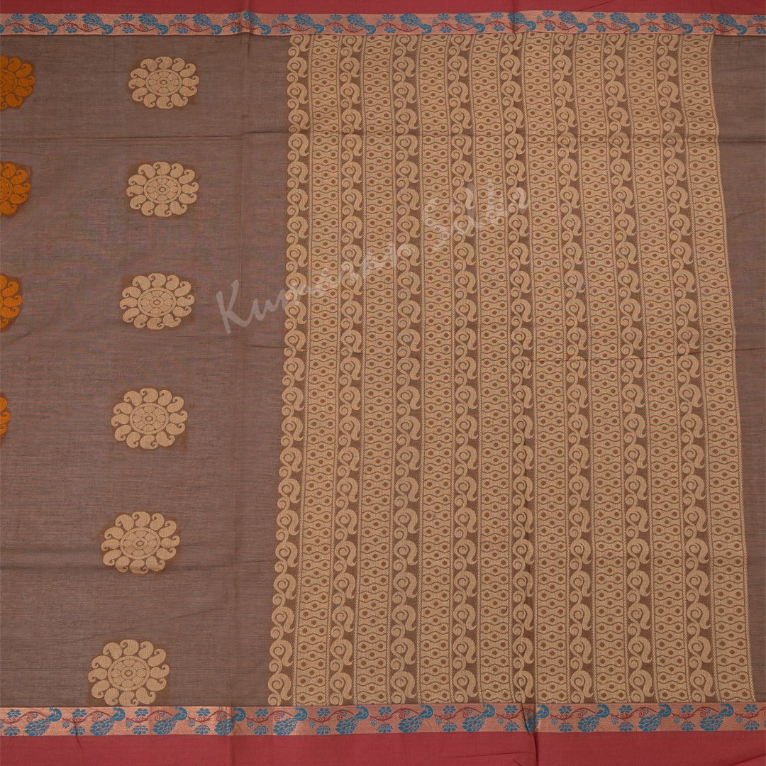 Negamam Cotton Embroidered Dark Brown Saree