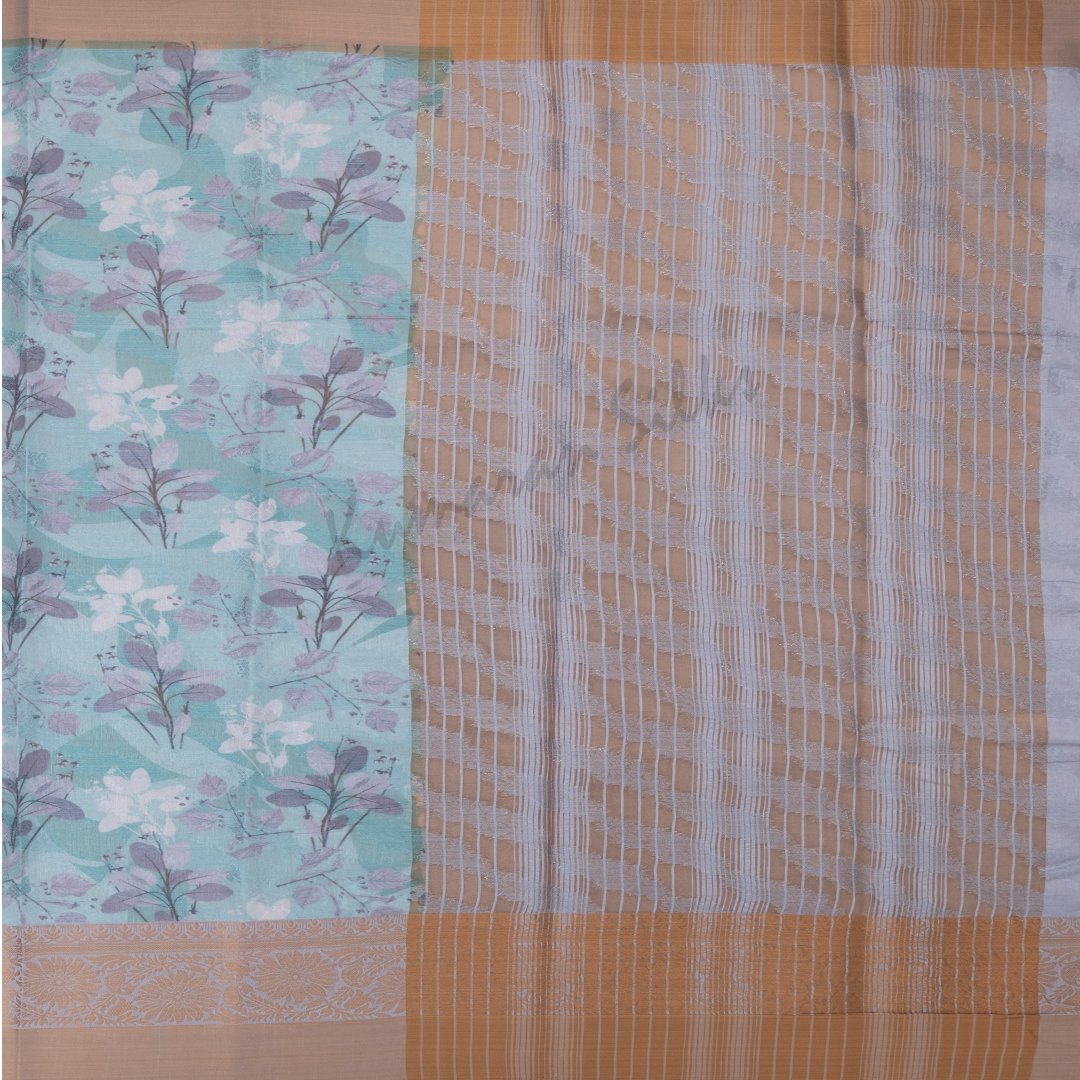 Semi Raw Silk Printed Mint Green Saree 03